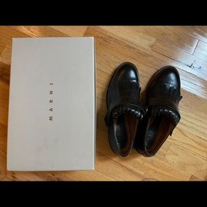 Marni Fringe Black Leather Loafers 39